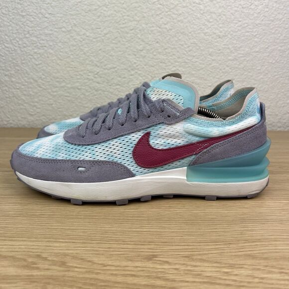 Nike Waffle One By You Mesh Clouds Sky Gray Red Swoosh Athletic Sneakers Sz 10 - Picture 2 of 9